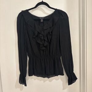 White House Black Market Silk Black Ruffle Blouse
